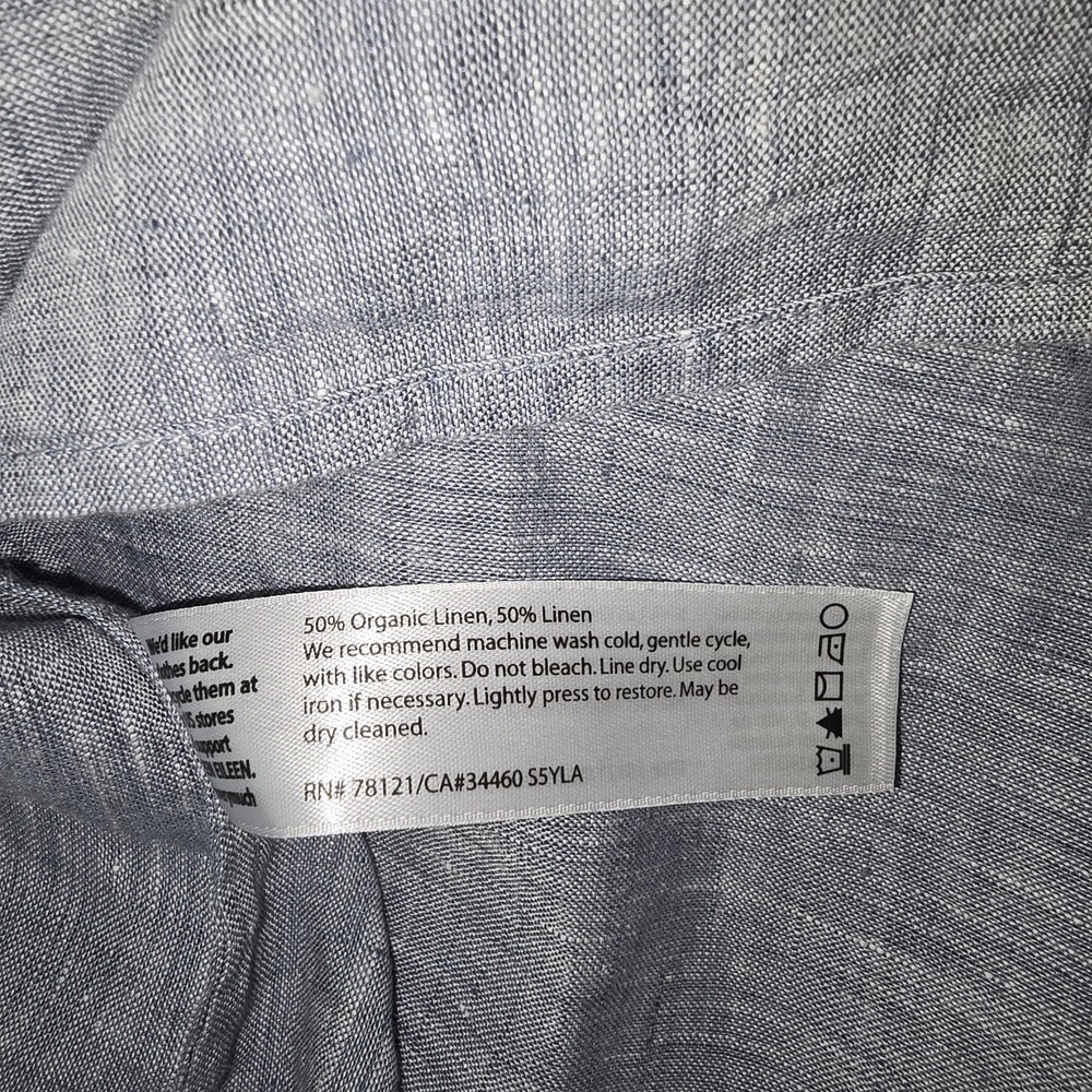 Eileen Fisher Organic Linen Shirt Button Front Tunic Shirt Sz L Relaxed Chambray - Picture 8 of 8
